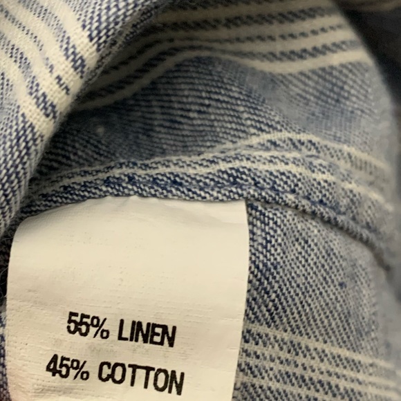 Men’s Blue Striped Cotton Linen Blend Short Sleeved Buttoned Down Shirt SZ M - Picture 4 of 4